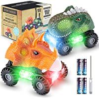 Magicfun Dinosaurio Coche- 2 Coches de Juguetes de Dinosaurios con Luces LED y Sonidos- T-Rex Dino Cars Monster Trucks…
